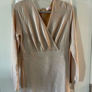 Pink Lily Shimmering Gold Long Sleeve Dress
